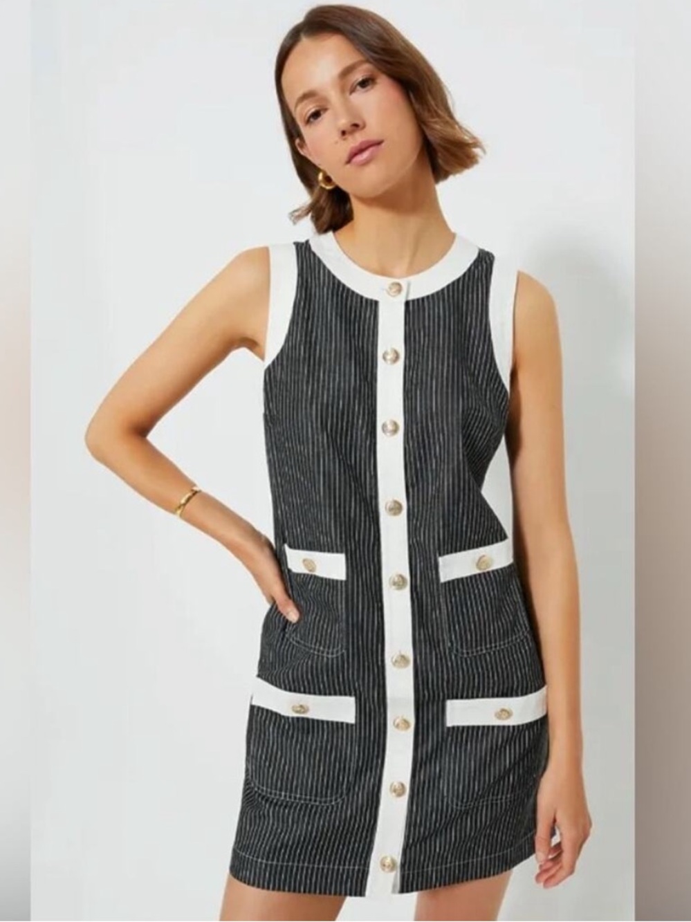 Tuckernuck Pomander Place Voileta Black Stripe Mini Dress Size Large